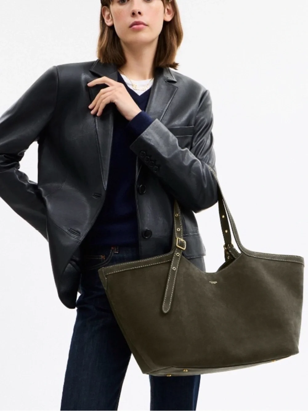 🤍New Coach Gramercy Tote in Olive Green Suede